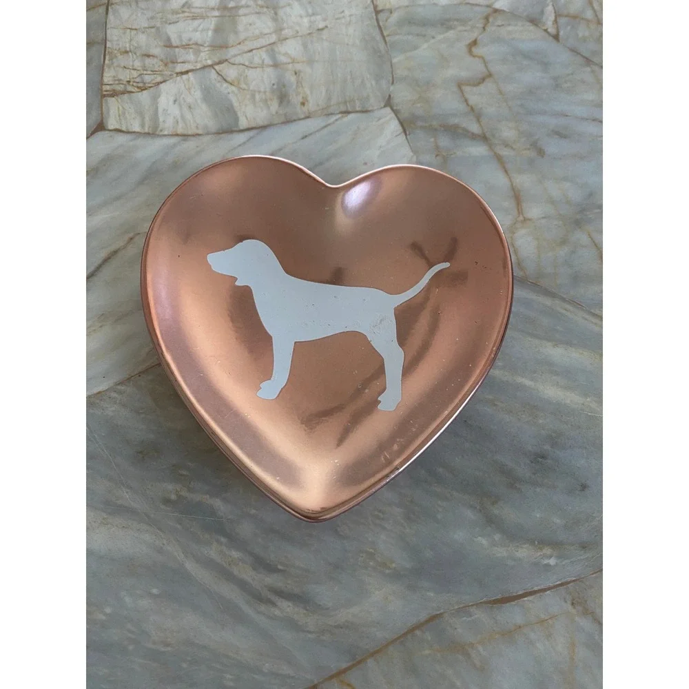 Victoria's Secret PINK Rose Gold Heart Trinket Dish Jewelry Tray Dog Logo 5